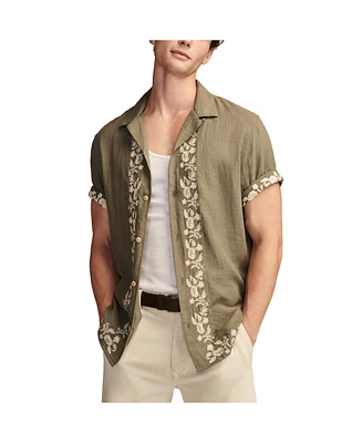 Lucky brand Men's Embroidered Camp Collar Short Sleeve Shirt