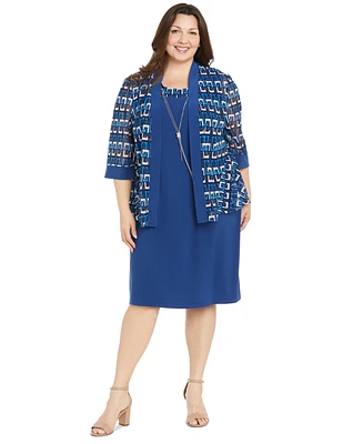 R & M Richards Plus 2-Pc. Printed Jacket Necklace Dress Set