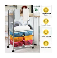 Slickblue 6 Drawer Rolling Storage Cart with Hanging Bar