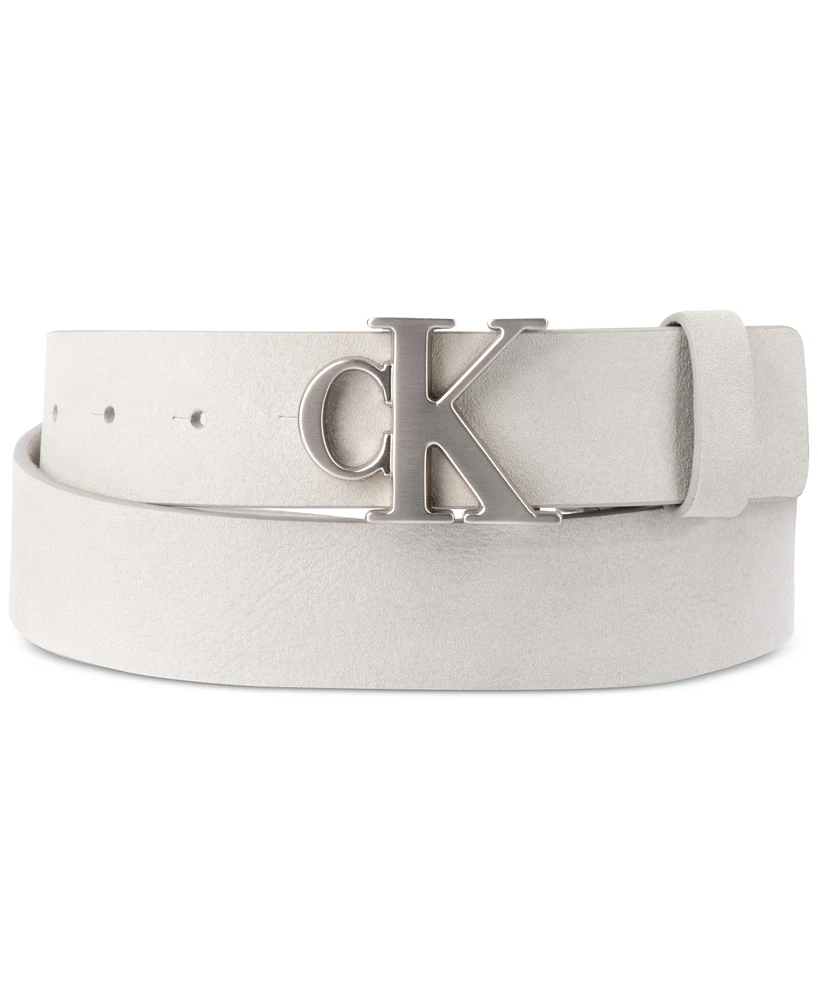 Calvin Klein Men's Plaque-Buckle Ck Logo Belt