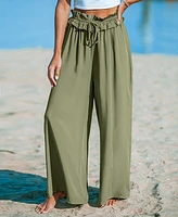 Cupshe Women's Olive Paperbag Wide Leg Pants