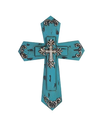 Fc Design 15.75"H Decorative Wood Cross in Turquoie Statue Wall Home Decor Perfect Gift for House Warming, Holidays and Birthdays