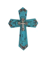 Fc Design 15.75"H Decorative Wood Cross in Turquoie Statue Wall Home Decor Perfect Gift for House Warming, Holidays and Birthdays