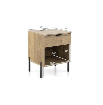 Slickblue Modern Nightstand with Charging Station-Natural