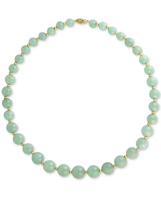 Dyed Green Jade & Polished Bead Graduated 18" Collar Necklace in 14k Gold