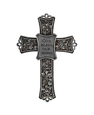 Fc Design 7.5"H God Bless Our Decorative Cross in Silver Wall Plaque Holy Home Decor Perfect Gift for House Warming, Holidays and Birthdays