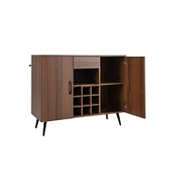 Slickblue Mid-century Modern Buffet Sideboard Server Cabinet with 9-Bottle Wine Rack