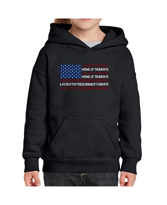 La Pop Art Girls Word Hooded Sweatshirt - Land of the Free American Flag