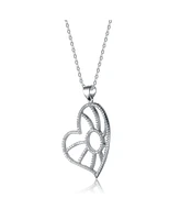 Genevive Sterling Silver Cubic Zirconia White Gold Plated Lovely Heart Pendant