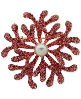 Anne Klein Gold-Tone Color Pave & Imitation Pearl Sea Coral Pin