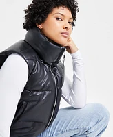 S13 Women's Faux-Leather Stand-Collar Puffer Vest