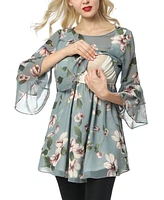 kimi + kai Maternity Floral Print Chiffon Nursing Blouse