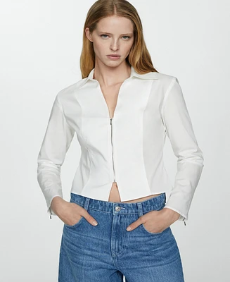 Mango Women's Fitted Cotton Zipper Shirt