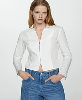 Mango Women's Fitted Cotton Zipper Shirt