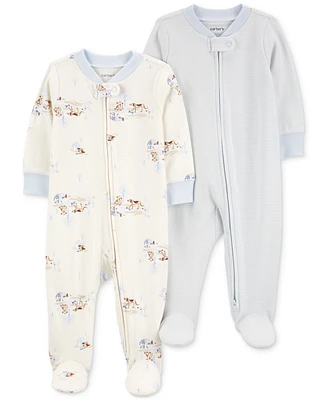 Carter's Baby Cotton 2-Way-Zip Footed Sleep and Play Coveralls, Pack of 2