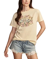 Lucky Brand Women's Floral Skull Butterfly Graphic Boyfriend Tee