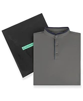 Men's Short Sleeve Henley Polo Shirt with Contrast-Trim