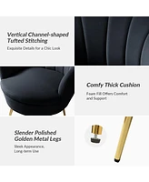 Modern Velvet Barrel Chair with Channel Tufted Back