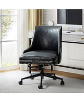 Faux Leather Home Office Chair with Nailhead, Adjustable Height