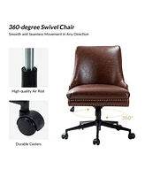 Faux Leather Home Office Chair with Nailhead, Adjustable Height