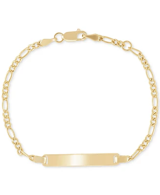 Children's Polished Id Plate Figaro Link Chain Bracelet in 14k Gold