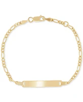 Children's Polished Id Plate Figaro Link Chain Bracelet in 14k Gold