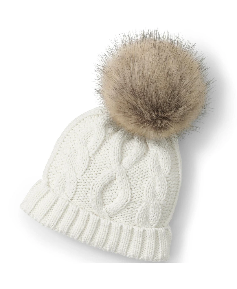 Lands' End Girls Faux Fur Pom Hat