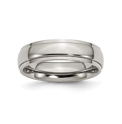 Chisel Titanium Polished Ridged Edge Wedding Band Ring