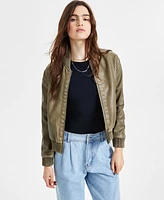 Jou Juniors' Distressed Faux-Leather Bomber Jacket, Created for Macy's