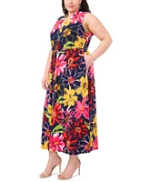 Msk Plus Size Printed V-Neck Tie-Waist Sleeveless Dress