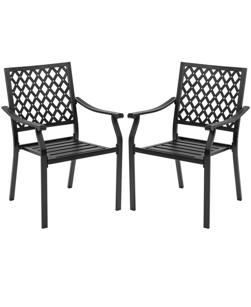 Sugift Set of 2 Patio Dining Chairs with Curved Armrests and Reinforced Steel Frame
