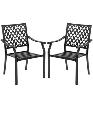 Sugift Set of 2 Patio Dining Chairs with Curved Armrests and Reinforced Steel Frame