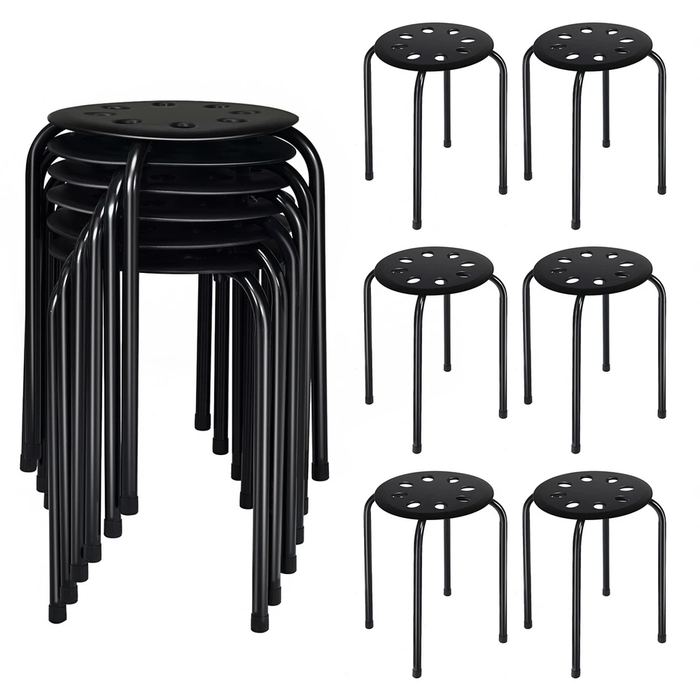 Sugift 17.5 Inch Set of 6 Portable Plastic Stack Stools with Metal Frame