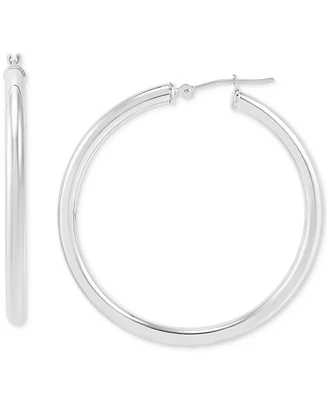 Polished Thin Tube Hoop Earrings (3mm) 14k Gold (40mm)