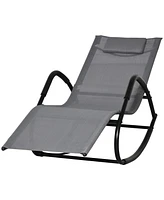 Outsunny Outdoor Zero Gravity Rocking Chair, Weather Resistant, Sunbathing, Pillow