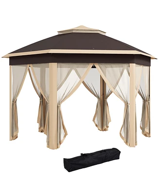 Outsunny 13' x 13' Pop Up Gazebo with 6 Zippered Mesh Netting, Beige