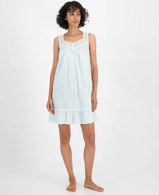 Charter Club Women's Cotton Lace-Trim Chemise, Created for Macy's