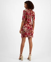 Connected Petite Printed Surplice-Neck Sheath Dress