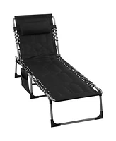 Outsunny Outdoor Reclining Folding Chaise Lounge Chair, Adjustable, Padded, Pocket, Grey