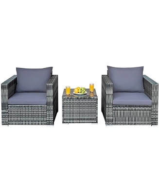 Sugift 3 Pieces Patio Rattan Furniture Bistro Sofa Set with Cushioned