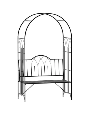 Outsunny 80" Steel Metal Outdoor Garden Arbor Archway with Bench Seating Black