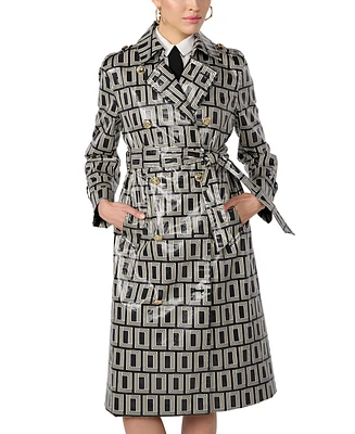 Karl Lagerfeld Paris Women's Double-Breasted Printed Trench Coat
