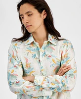 Club Room Men's Lula Regular-Fit Leaf-Print Button-Down Linen Shirt, Created for Macy's