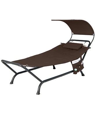 Sugift Patio Hanging Chaise Lounge Chair with Canopy Cushion Pillow and Storage Bag