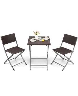 Sugift 3 Pieces Patio Bistro Set with Folding Wicker Chairs and Table