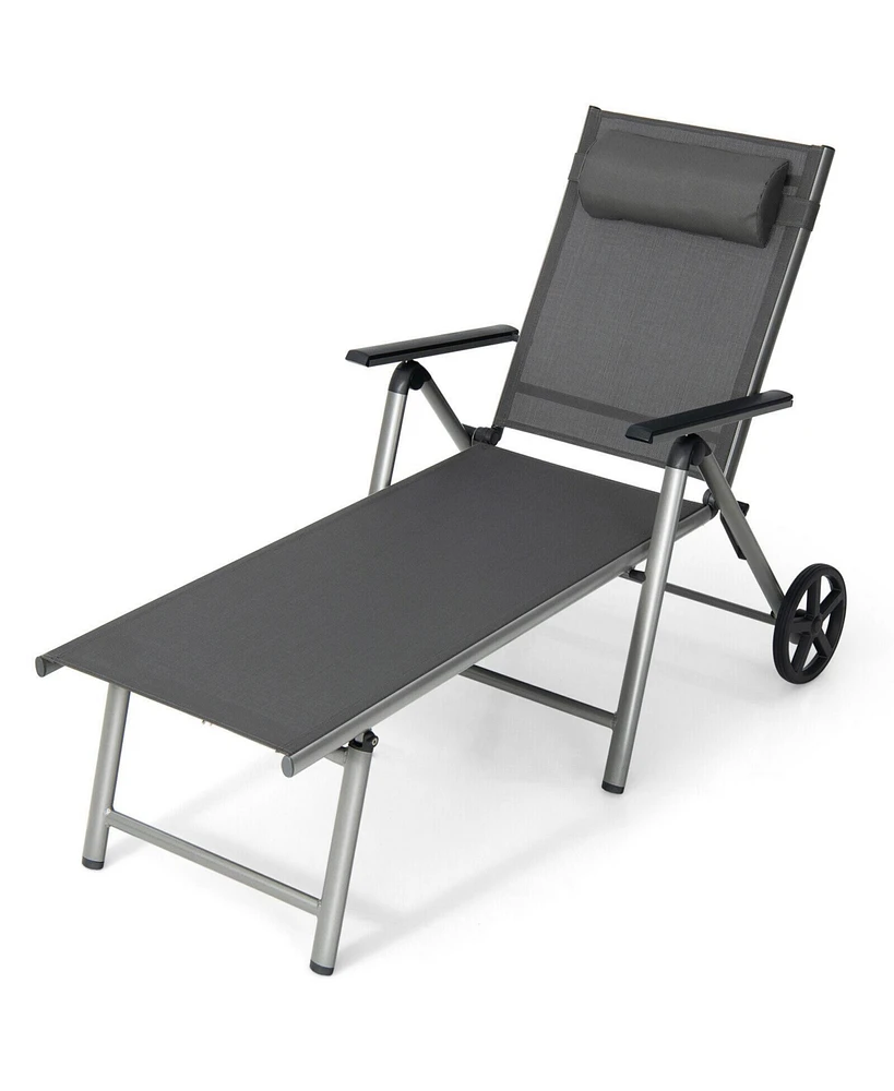 Inolait Sugift Adjustable Patio Folding Chaise Lounge Chair with Wheels