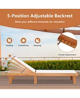 Inolait Sugift Outdoor Wood Chaise Lounge Chair with 5-Postion Adjustable Back