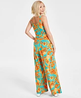 Bar Iii Petite Floral-Print Square-Neck Wide-Leg Jumpsuit, Created for Macy's