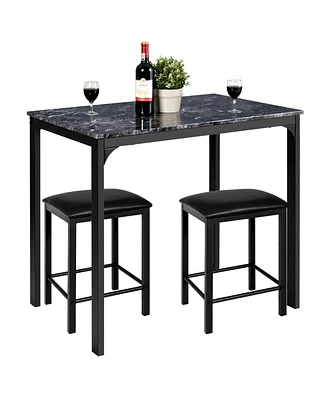 Sugift 3 Pieces Dining Table Set with Faux Marble Tabletop and 2 Chairs
