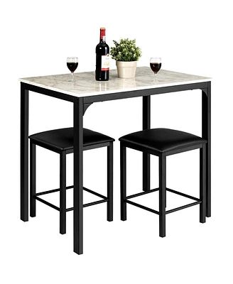 Sugift 3 Pieces Dining Table Set with Faux Marble Tabletop and 2 Chairs